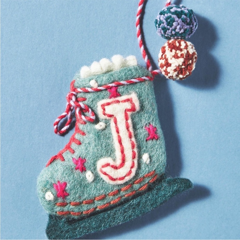 Anthropologie Snowy Day Monogram Christmas Ornament Letter J